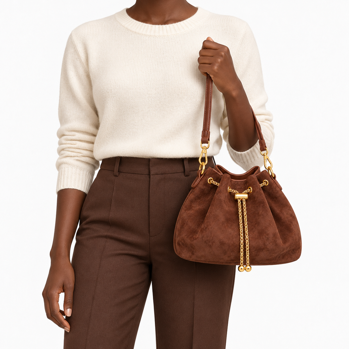 Sac seau effet daim à cordon - Sylviana