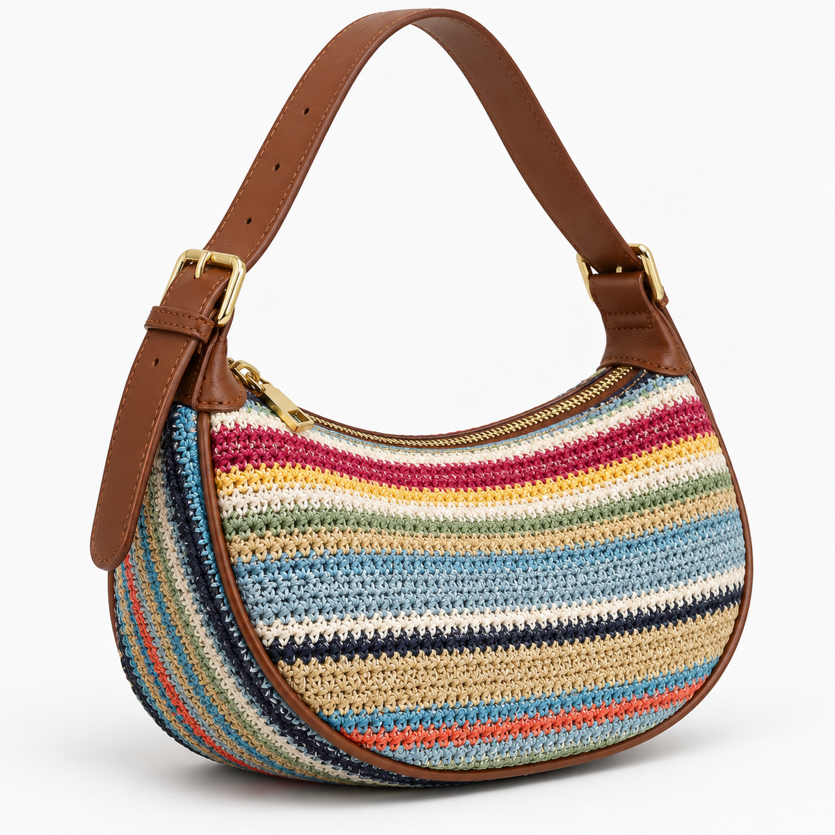 Sac tressé en paille à rayures arc-en-ciel - Claire