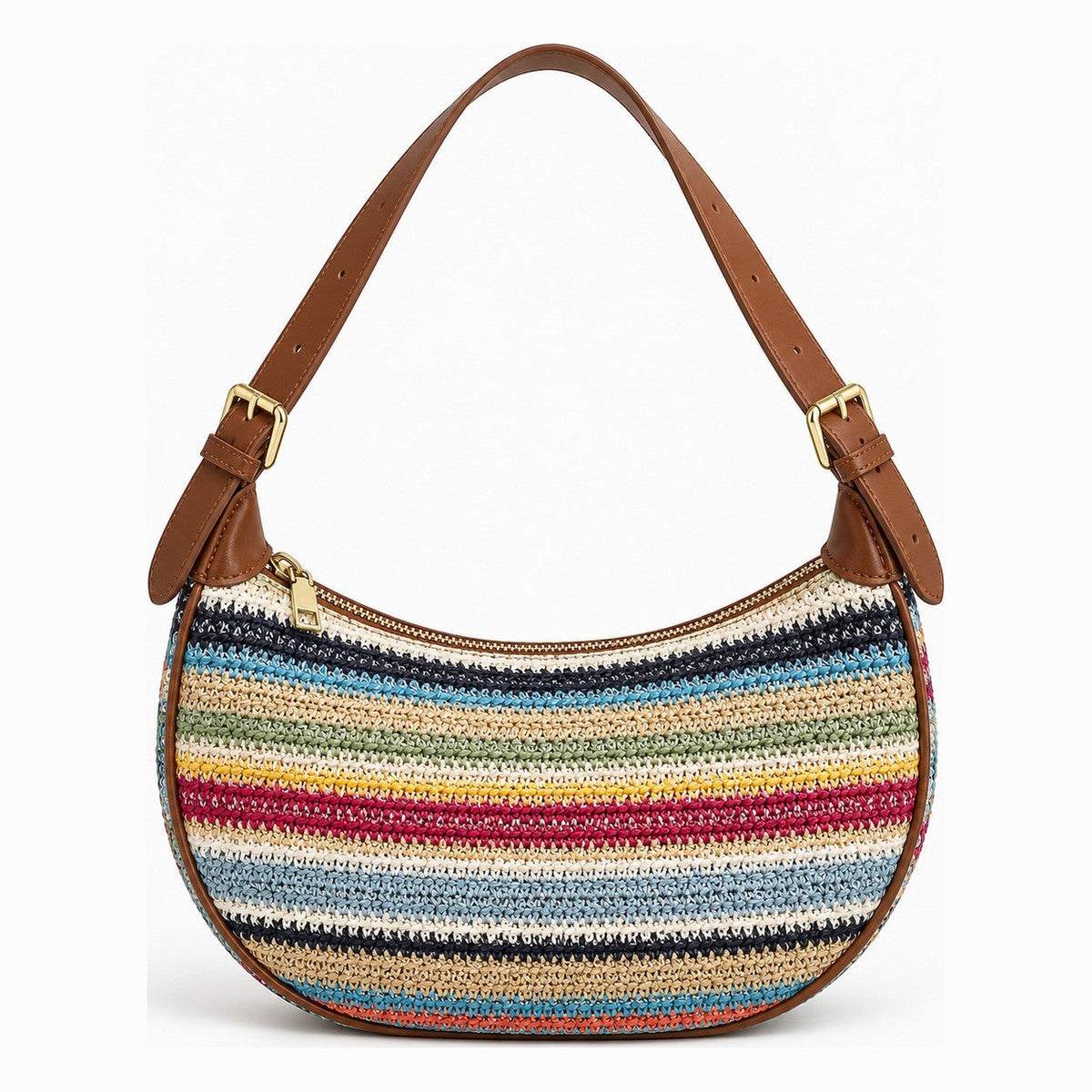 Sac tressé en paille à rayures arc-en-ciel - Claire