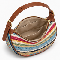 Sac tressé en paille à rayures arc-en-ciel - Claire