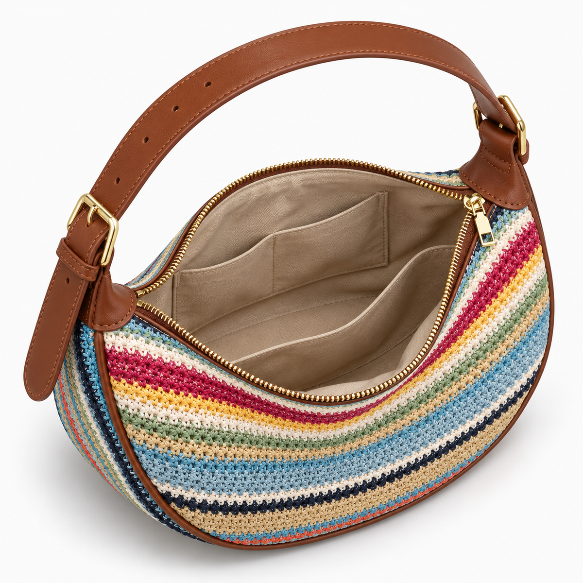 Sac tressé en paille à rayures arc-en-ciel - Claire