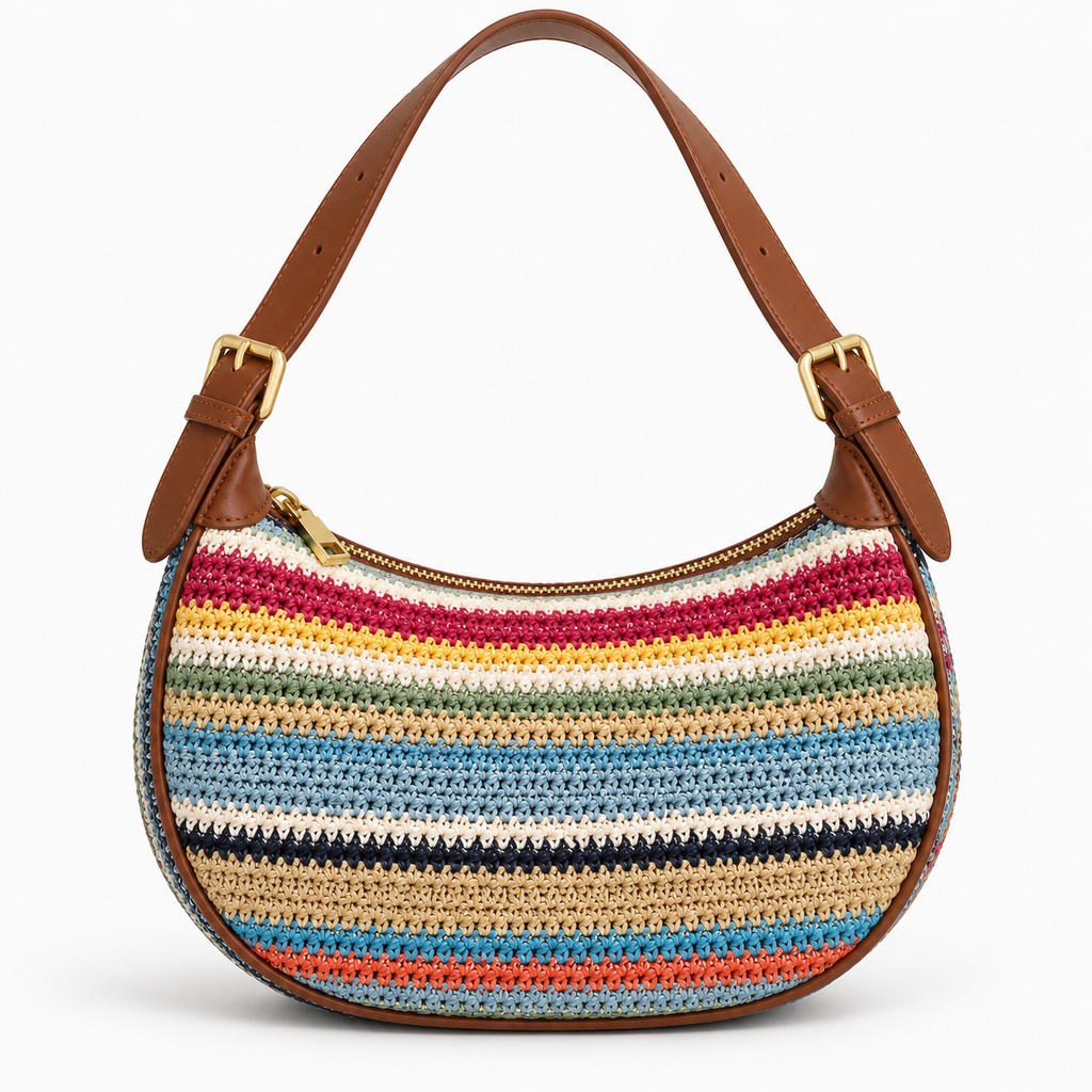 Sac tressé en paille à rayures arc-en-ciel - Claire