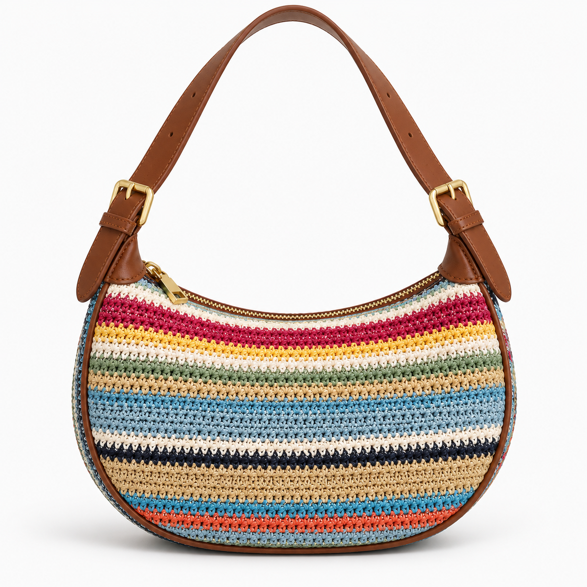 Sac tressé en paille à rayures arc-en-ciel - Claire
