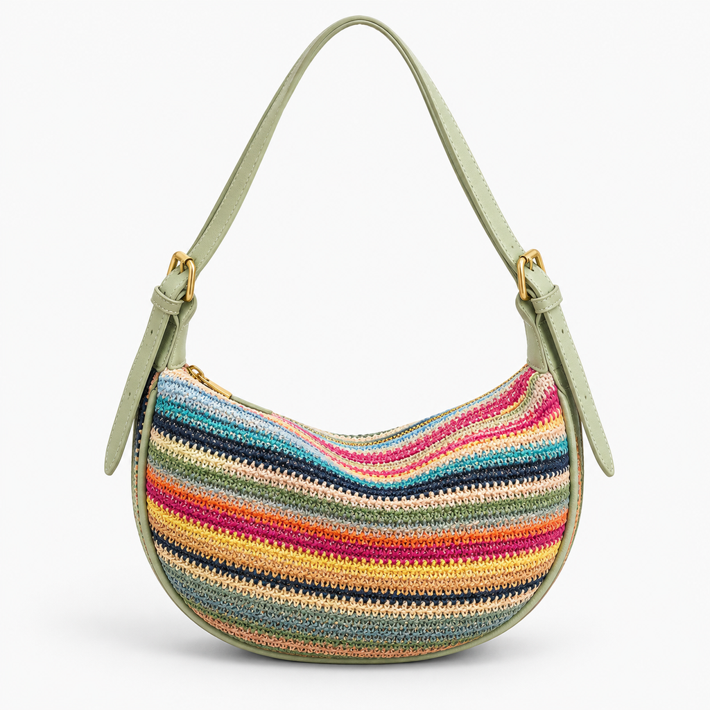 Sac tressé en paille à rayures arc-en-ciel - Claire