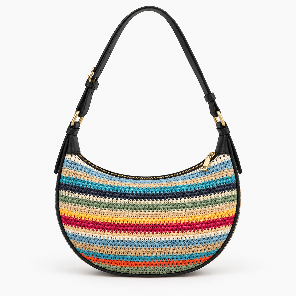 Sac tressé en paille à rayures arc-en-ciel - Claire