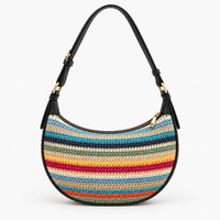 Sac tressé en paille à rayures arc-en-ciel - Claire
