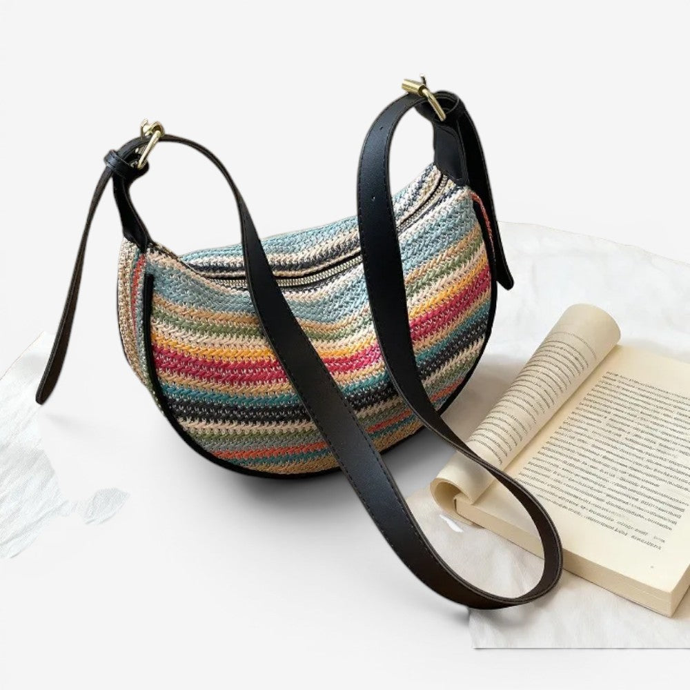 Sac tressé en paille à rayures arc-en-ciel - Claire